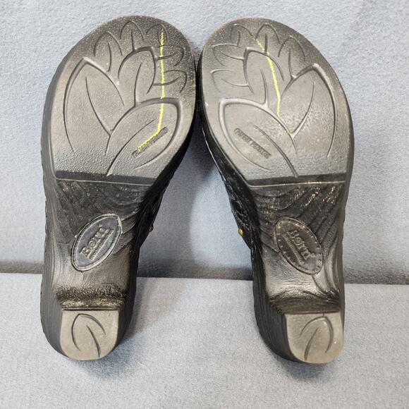 Born Womens Clogs Size 7 Leather Black Slip On Wedge Rivet Weave Festival Comfy - Picture 5 of 11